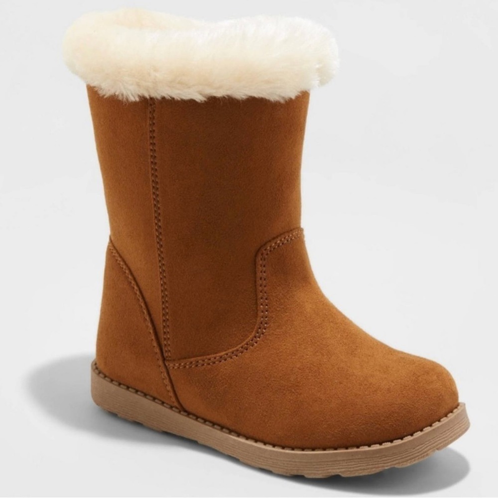 Cat & Jack Girls' Karley Faux Fur Chestnut Shearling Boots NWOT sz 1